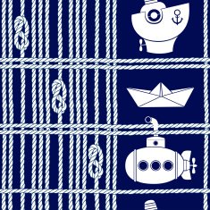 Seamless nautical background with ropes knots and cartoon ships