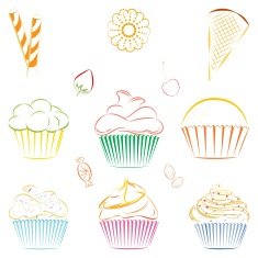 Set of vector cupcakes and sweets