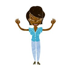 cartoon pretty woman with hands in air N15