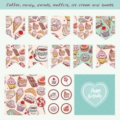 Scrapbook Design Elements Hand drawn confectionery set croissant Cupcake candy N2