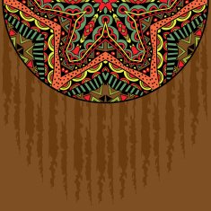 Grunge Background With Tribal Ornament Half Round Element