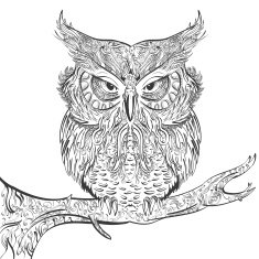 Gray Owl ornament black on a white background