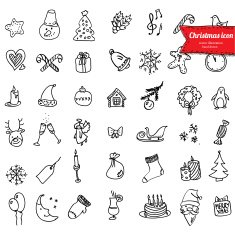 Christmas icons sketch drawing for your design N2
