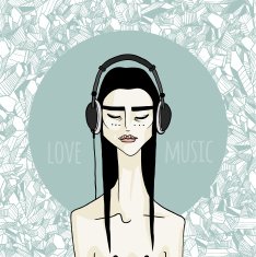 Vector illustration asian girl with headphones