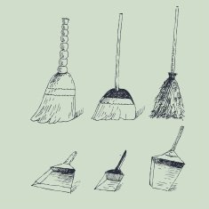 Vector illustration with brooms and dustpans N2