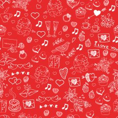 Doodle pattern for Valentine's Day on a red background