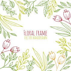 Floral frame with hand drawn flowers and plants