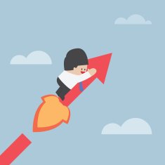 Businessman on growing graph success concept