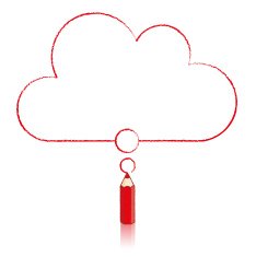 Red Pencil Drawing Flat Cloud Thought Balloon