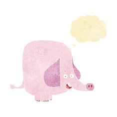 cartoon pink elephant with thought bubble N4