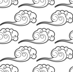 Curly retro clouds seamless pattern