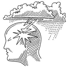 Headache Pain Head Lightning Cloud Drawing