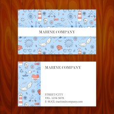 Business Card with Marine Sea Sketch Hand Drawn Background