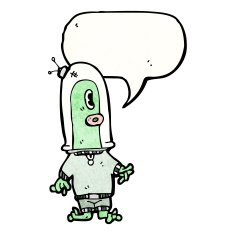 cartoon alien with speech bubble N20