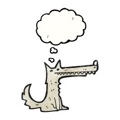 cartoon wolf with thought bubble N60