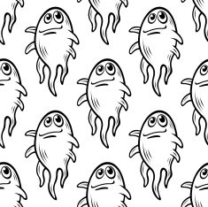 Seamless pattern with cute cartoon monster character