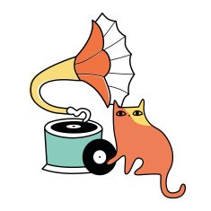 Vintage record player and cute cat