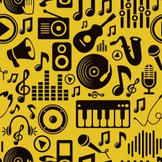 Vector music seamless pattern with icons and pictograms