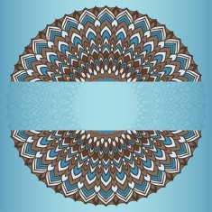 hand-drawing ornamental abstract lace round isolated on blue gradient background