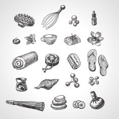 SPA and massage vector accessories set Hand drawn wellness icons