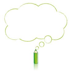 Green Pencil Drawing Fluffy Cloud Thought Balloon N2