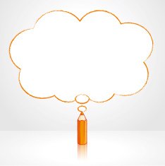 Orange Pencil Drawing Fluffy Cloud Thought Balloon N2