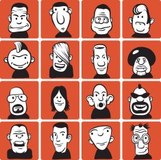 Set of doodle cartoon faces