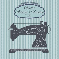 Retro sewing machine with floral ornament on hipster background