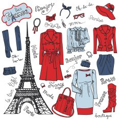 Paris Fashion Clothing set Tricolor doodle Sketch