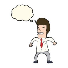 cartoon nervous businessman with thought bubble N11