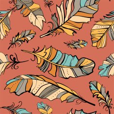 seamless pattern of colored feathers