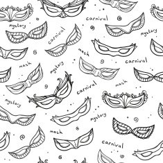 Seamless monochrome pattern with carnival masks Vector