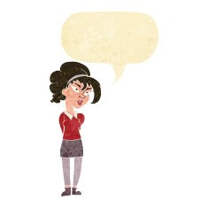 cartoon pretty girl tilting head with speech bubble N12