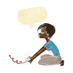 cartoon girl playing computer games with speech bubble N12