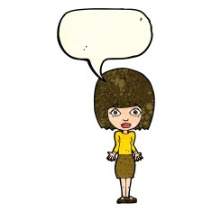 cartoon woman shrugging shoulders with speech bubble N601