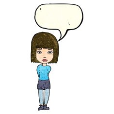 cartoon serious girl with speech bubble N11