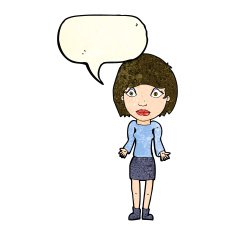 cartoon woman shrugging shoulders with speech bubble N602