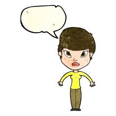 cartoon woman shrugging shoulders with speech bubble N603