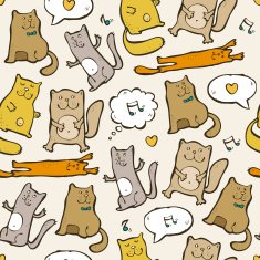 Cute funny seamless pattern with cats and speech bubbles