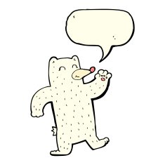 cartoon waving polar bear with speech bubble N48