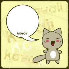Kawaii card with cute cat on the grunge background N9