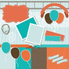 Scrapbook design elements - pattern balloons and ribbons