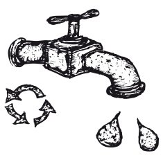 Hand drawn tap with drops of water