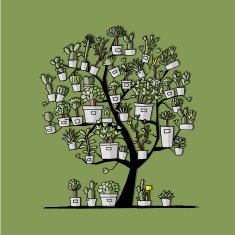 Art tree with plants in pots sketch for your design