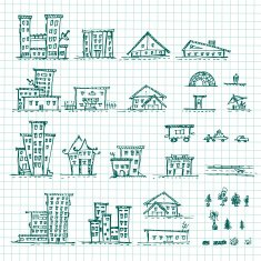 Set of hand drawn houses Different building sketch collection EPS vector