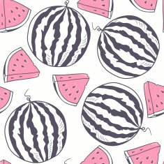 Watermelon with slice stylized seamless pattern