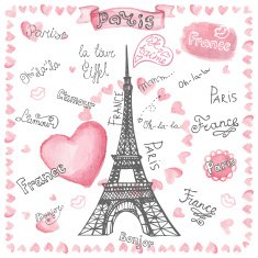 Love in Paris Watercolor hearts lettering Hand drawn painting