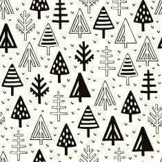 Seamless black and white pattern with ornamental trees