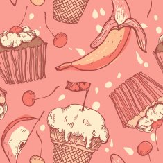 vector seamless pattern with fruits and sweets