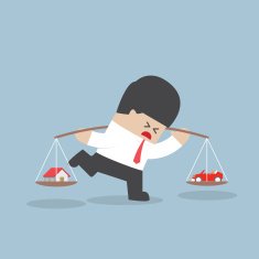 Businessman carrying house and car on his shoulder Financial concept
